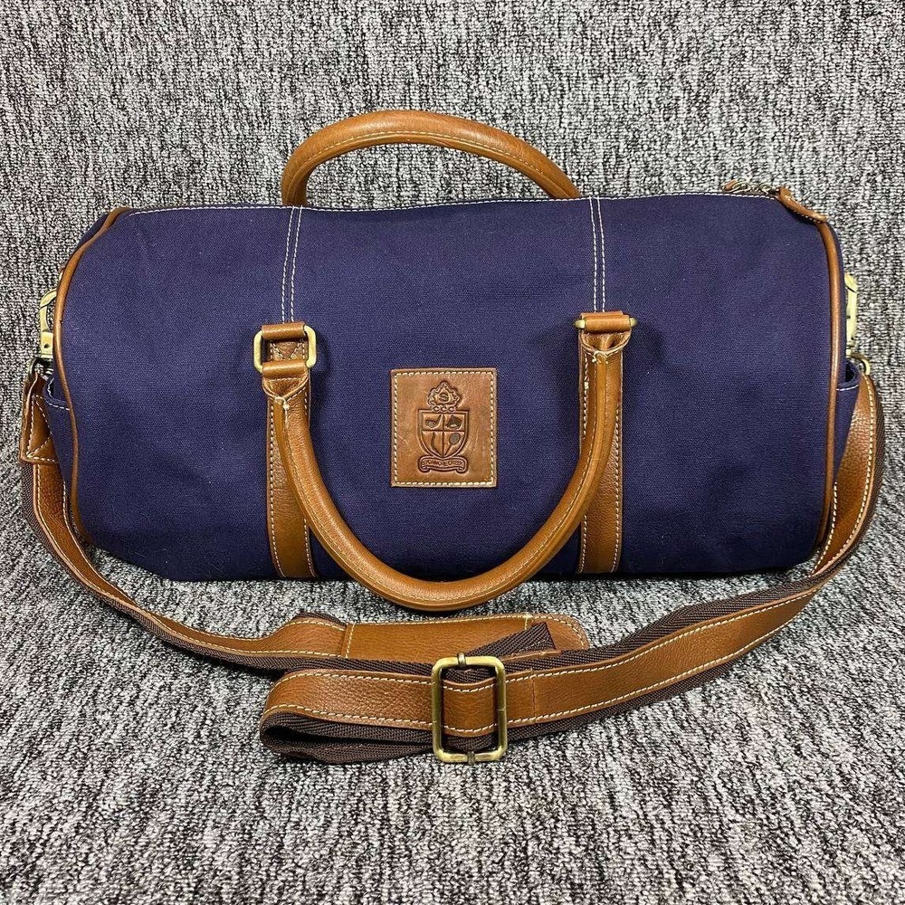 FH Wadsworth The Hampton Duffel Bag Sycamore Creek Navy Canvas Leather Weekender